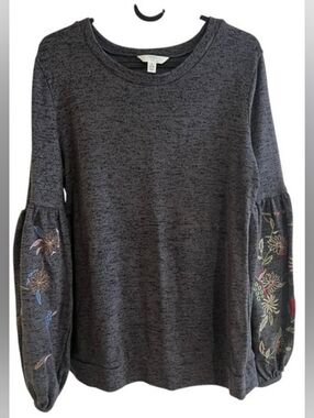 Time and Tru Charcoal Embroidered Bishop Sleeve Sweatshirt